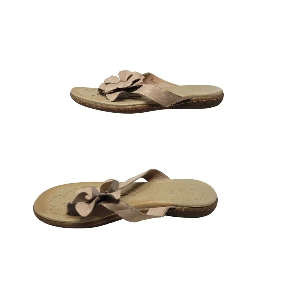 B.O.C.‎ Faux Vegan Leather Flip Flop Sandals 10M  Rose Gold 3D Flower Boho